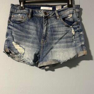 Blue distressed denim shorts